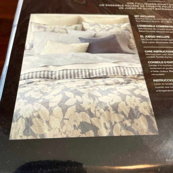 Ralph Lauren 3-Piece FULL QUEEN Duvet Cover Set WILLA Floral Chambray Cream - Picture 9 of 11